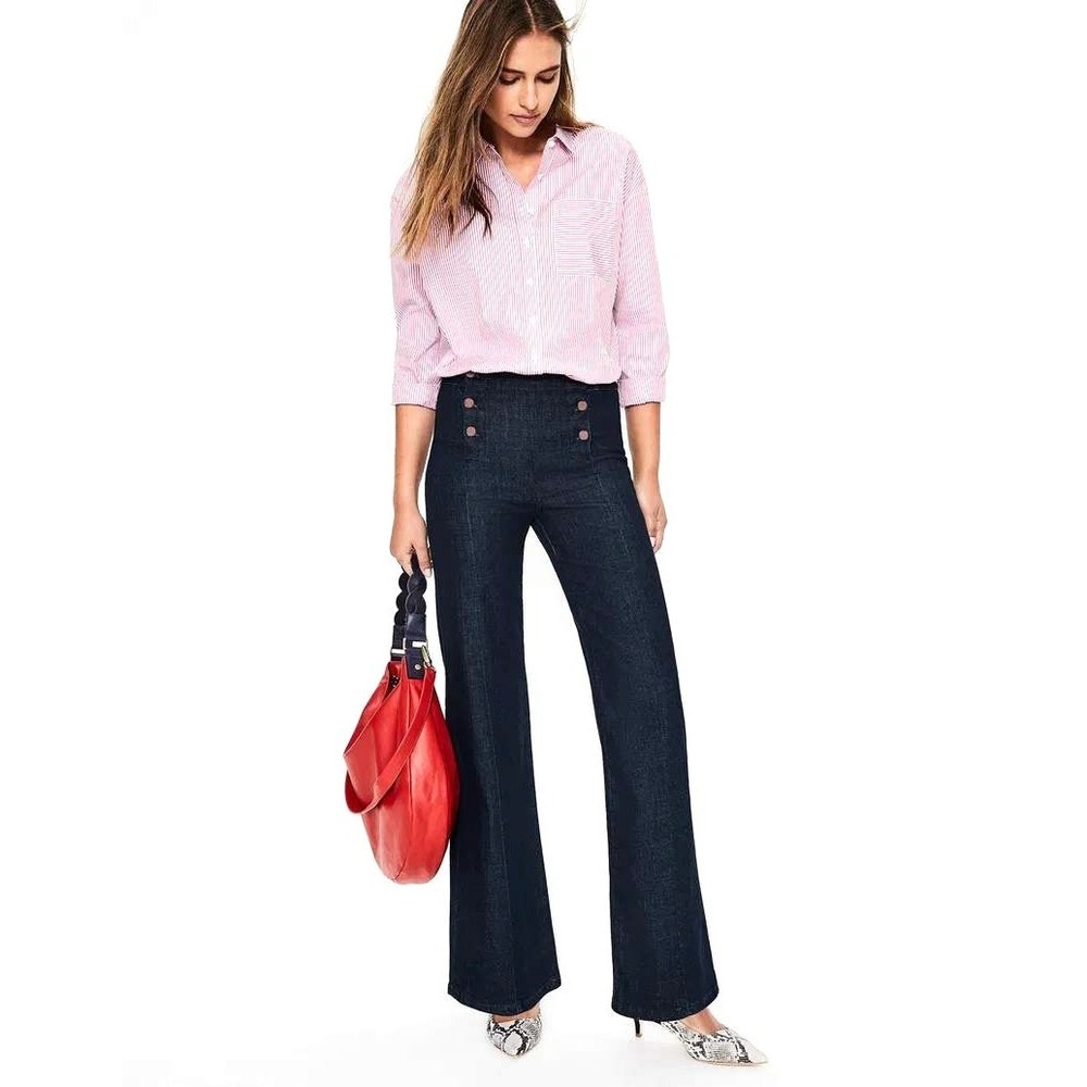 Boden The Helston Sailor Jean Dark Wash Wide Leg Denim Pants T0305 UK16R US12R
